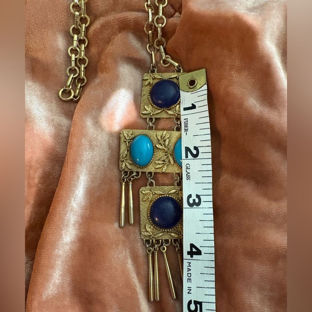 Vintage Gold and Blue Statement Necklace - Picture 2 of 5